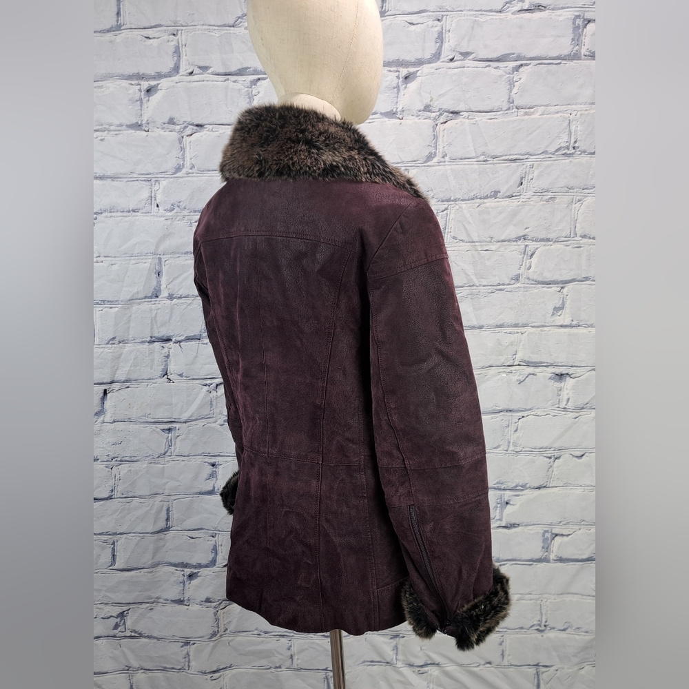 Danier Women's Leather Jacket Winter Coat with Fur Trim Purple Zip Cuffs Small - Picture 9 of 16